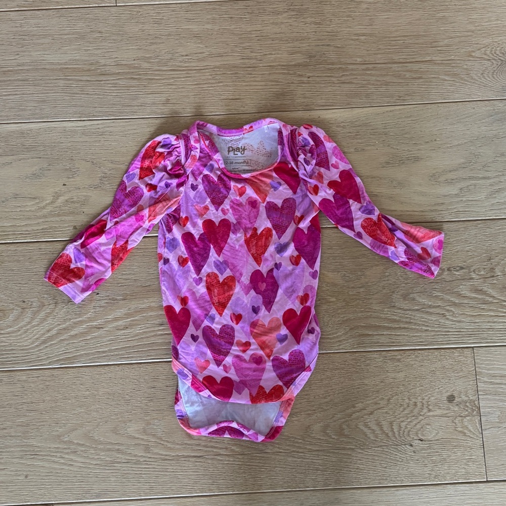 Little Sleepies Play: Pink Heart Patterned long sleep onesie 12-18 month